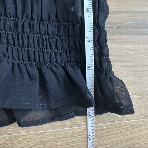 Halogen Smocked Chiffon Blouse Long Statement Sleeve Sheer Date Night Out Black - Picture 12 of 12